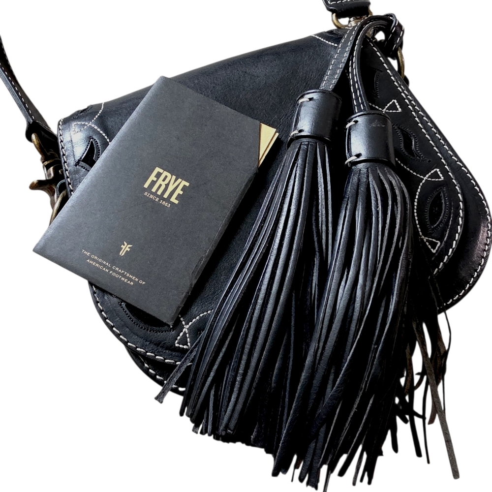 Frye Black Leather Crossbody Bag with Tassels